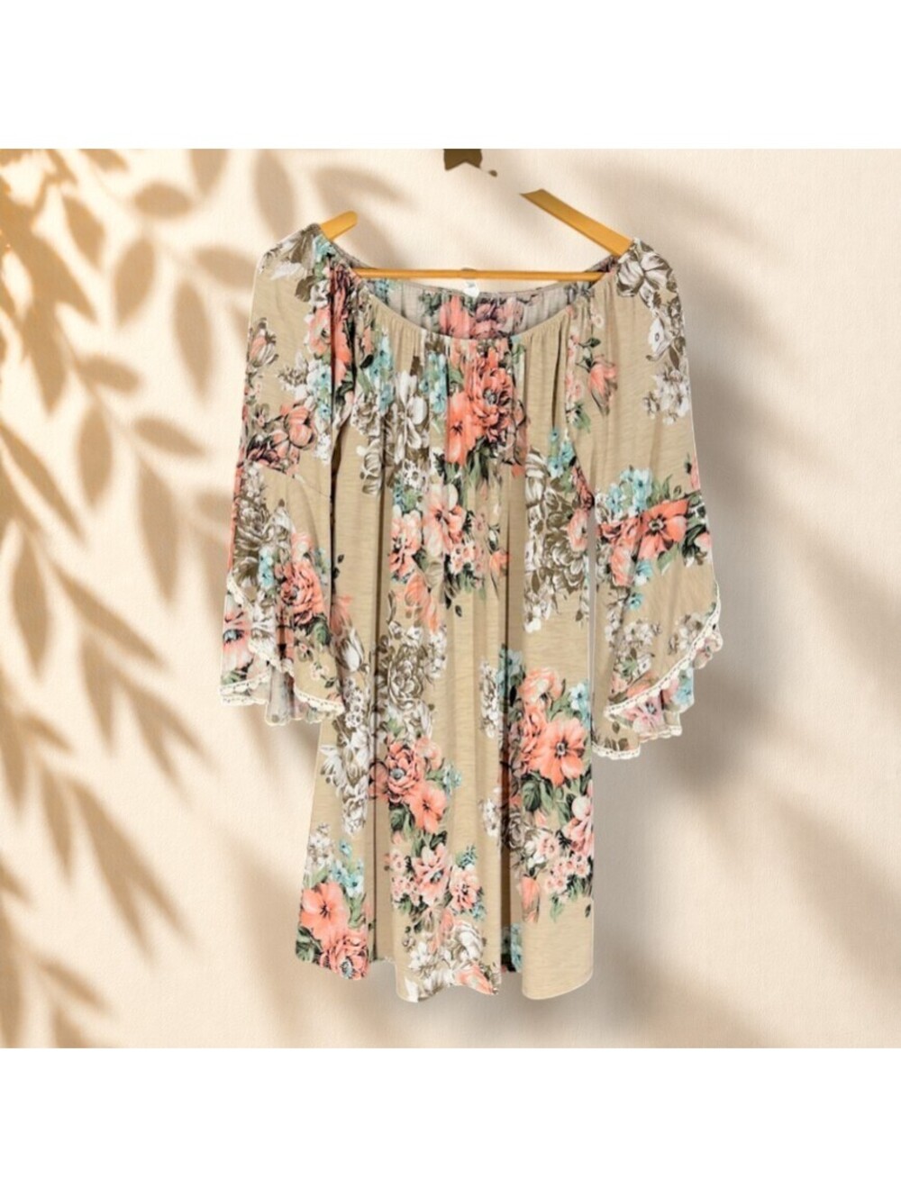 Honeyme Mini Dress Women M Medium Brown Floral Short Long Sleeve Casual Stretch